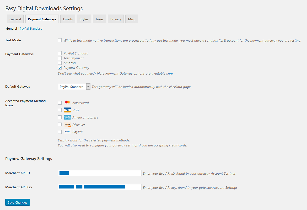 Paynow for Easy Digital Downloads Settings